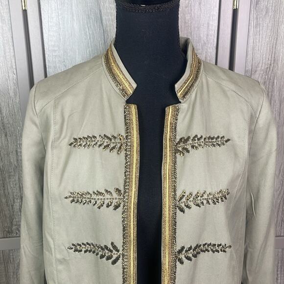 Chico's olive green fully lined beaded embellished open front jacket women's 1 - Picture 2 of 15